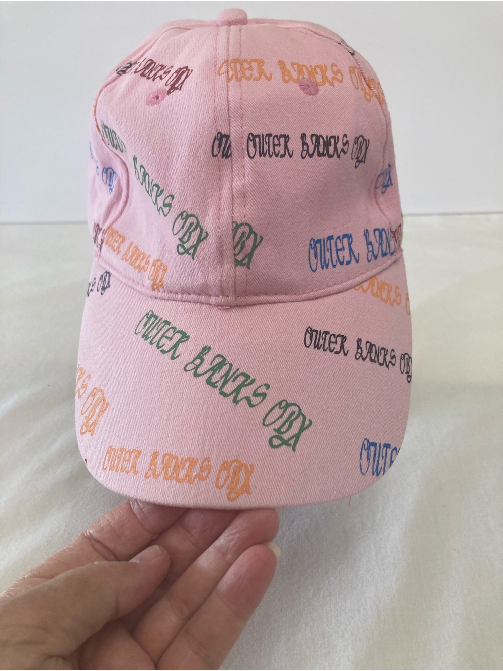 J Hats Pink Baseball Cap with Outer Banks OBX Multicolor Script